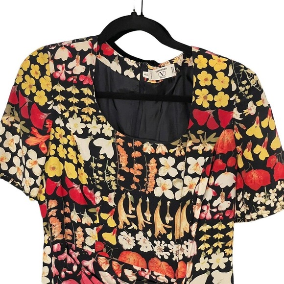 Valentino Miss V Botanical Floral Silk Knee Length Dress Size 8 Vintage - Picture 6 of 12